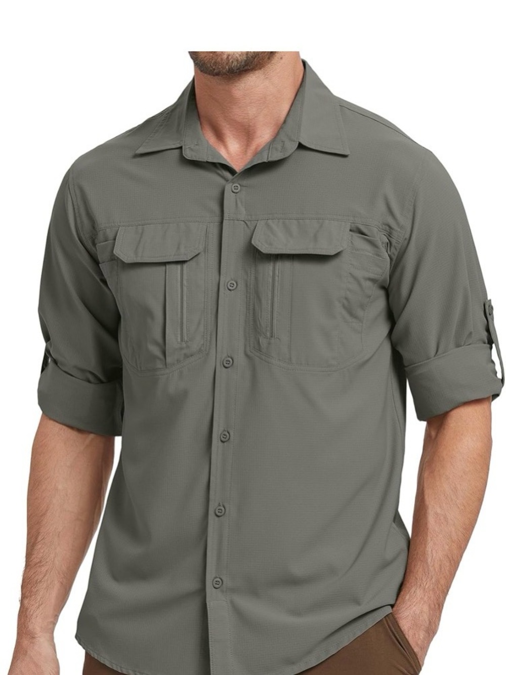 Men's Toomett Olive UPF 50+ Fishing Button-Up Roll Sleeve Utility Shirt Jacket